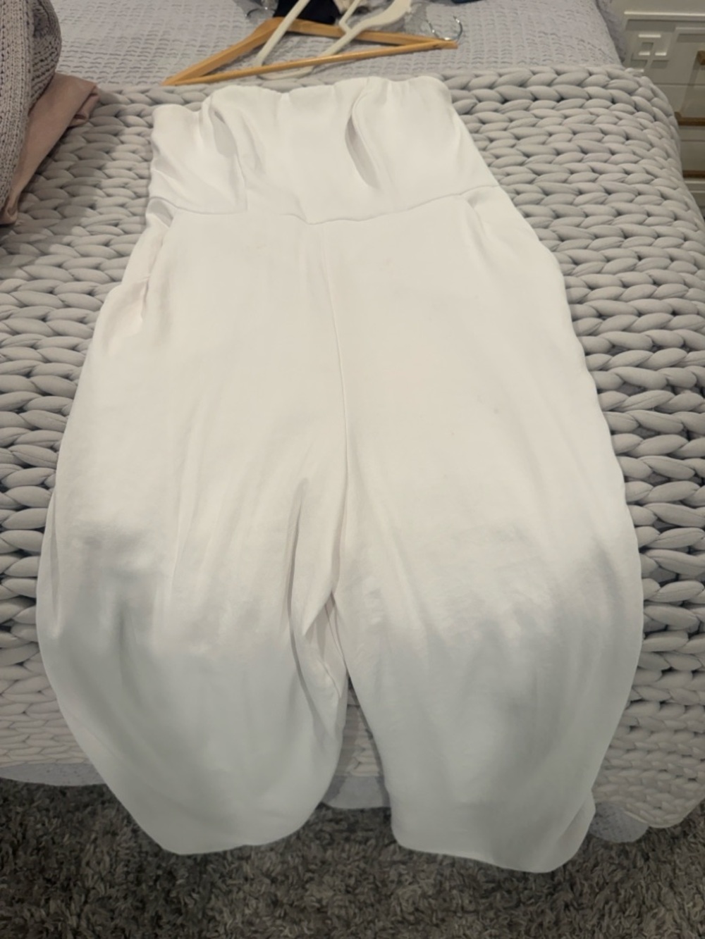 Express Strapless White Jumpsuit with Structured Bodice wide leg